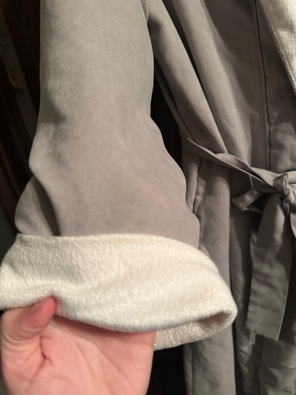 Nordstrom Light Gray Robe with Cream Trim Shawl Collar - Picture 3 of 8